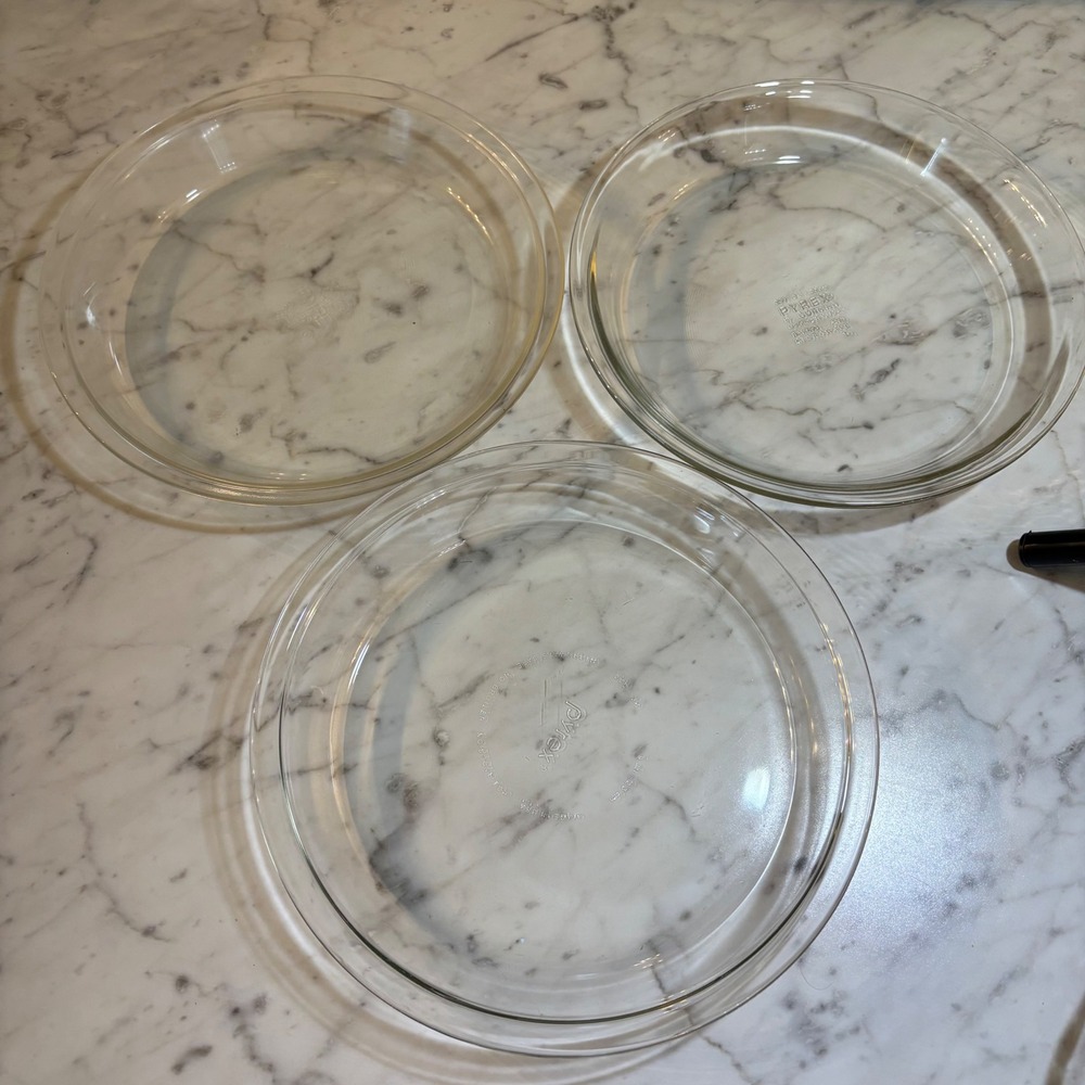 Pyrex Vintage Clear Glass 9 Inch Pie Plate Set of 3 Models 209 229 Baking Dish